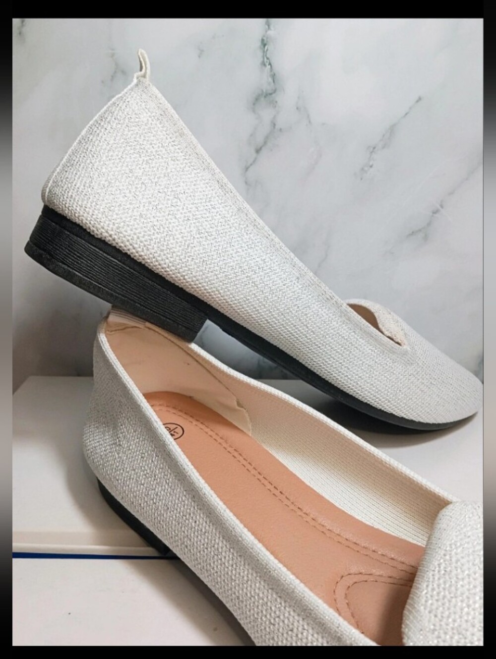 Women’s White Shimmer Textured Slip-On Flats Classy Everyday Wear Casual Shoes